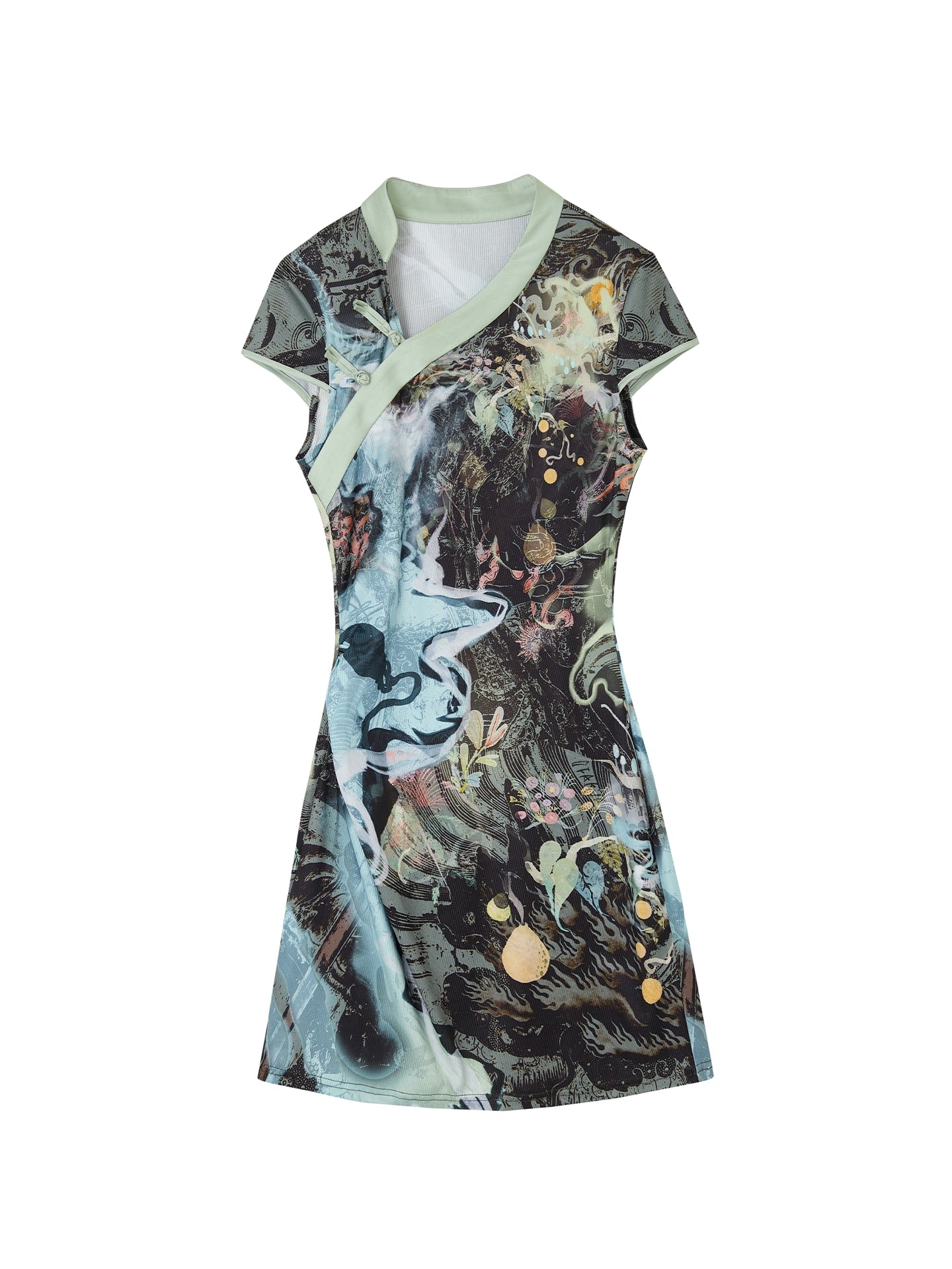 OfAkiva_Floral_River_Print_Slant_Collar_Qipiao_Dress_MISSTT