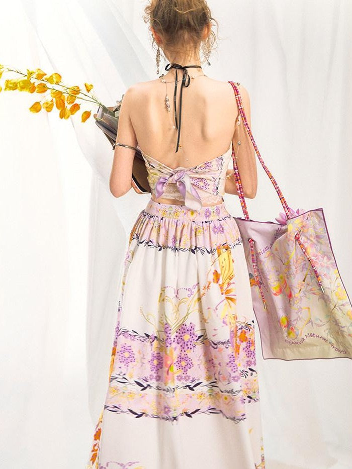 OfAkiva Floral Strapless Flared A Line Slim Fit Two Piece Women&