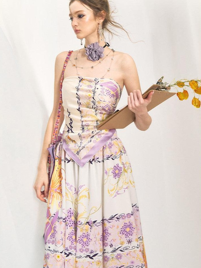 OfAkiva Floral Strapless Flared A Line Slim Fit Two Piece Women&