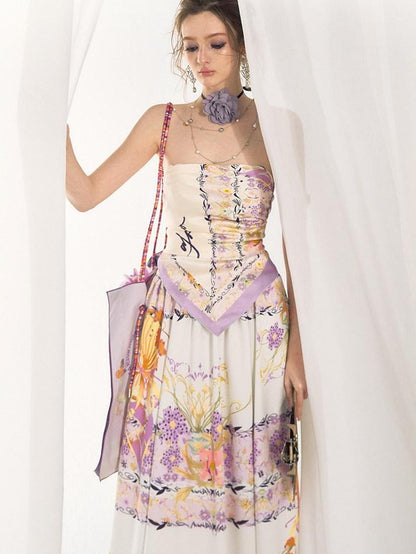 OfAkiva Floral Strapless Flared A Line Slim Fit Two Piece Women&