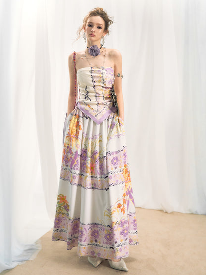 OfAkiva Floral Strapless Flared A Line Slim Fit Two Piece Women&
