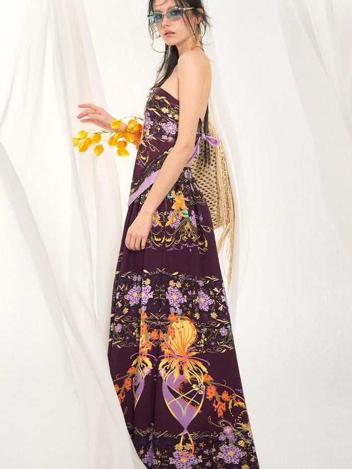 OfAkiva Floral Strapless Flared A Line Slim Fit Two Piece Women&