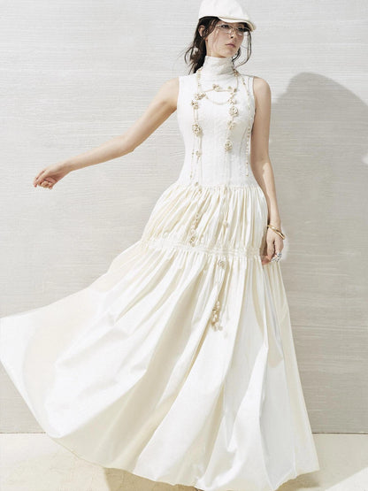 OfAkiva Floral Vine Smocked Floral Print V-neck T-shirt Long Sleeve Dress