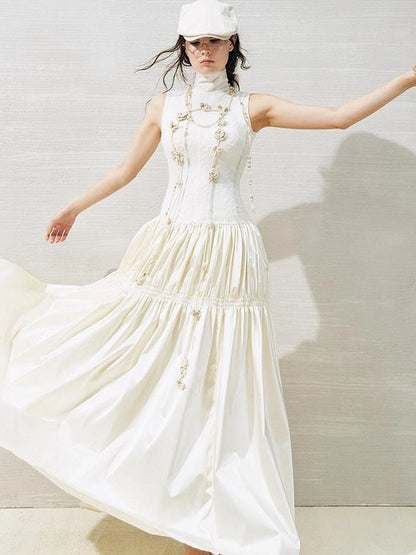 OfAkiva Floral Vine Smocked Floral Print V-neck T-shirt Long Sleeve Dress