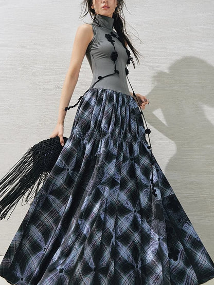 OfAkiva Floral Vine Smocked Floral Print V-neck T-shirt Long Sleeve Dress