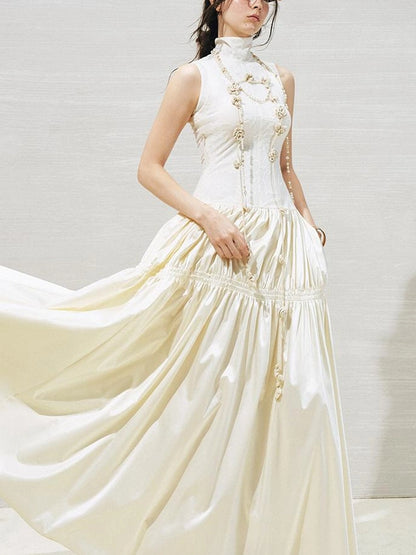 OfAkiva Floral Vine Smocked Floral Print V-neck T-shirt Long Sleeve Dress