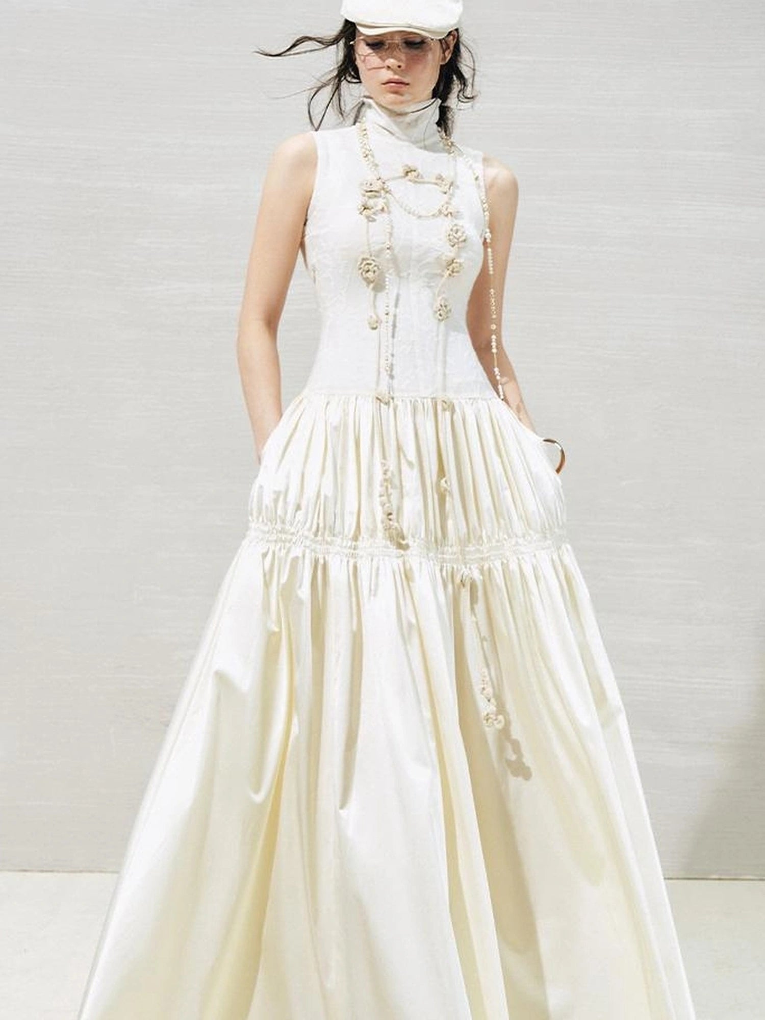 OfAkiva Floral Vine Smocked Floral Print V-neck T-shirt Long Sleeve Dress