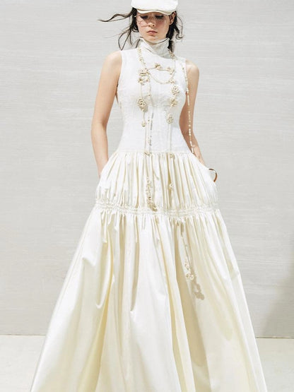 OfAkiva Floral Vine Smocked Floral Print V-neck T-shirt Long Sleeve Dress