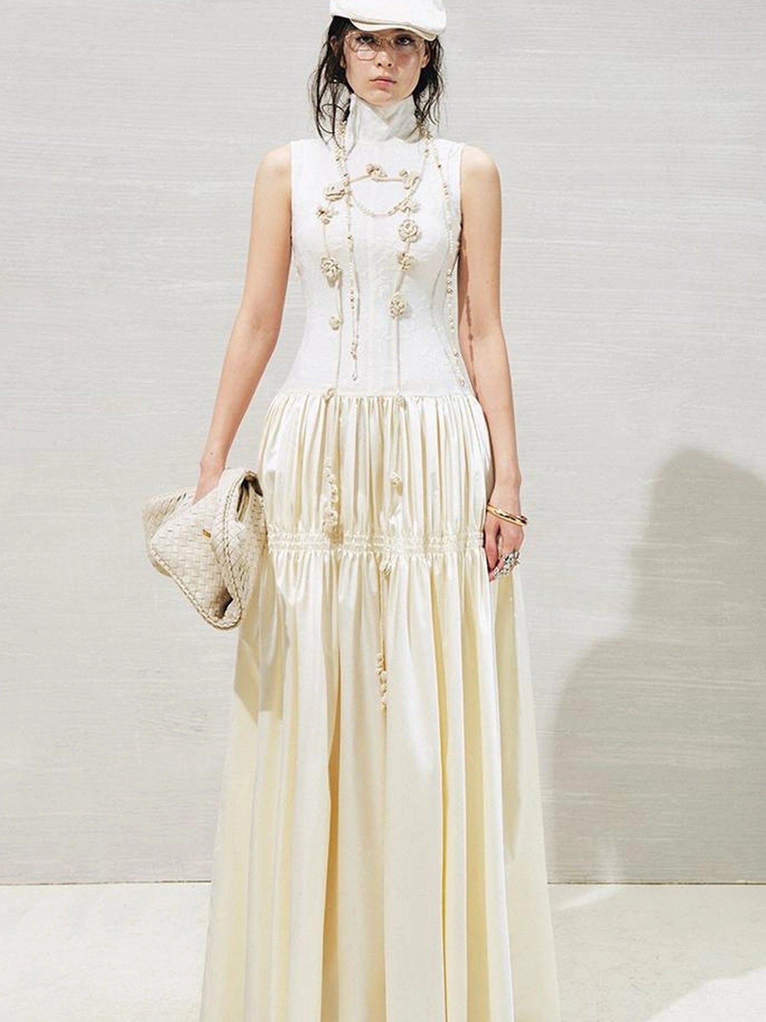 OfAkiva Floral Vine Smocked Floral Print V-neck T-shirt Long Sleeve Dress