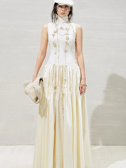 OfAkiva Floral Vine Smocked Floral Print V-neck T-shirt Long Sleeve Dress