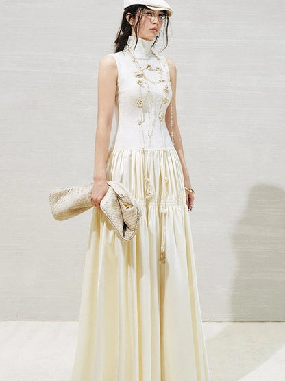 OfAkiva Floral Vine Smocked Floral Print V-neck T-shirt Long Sleeve Dress