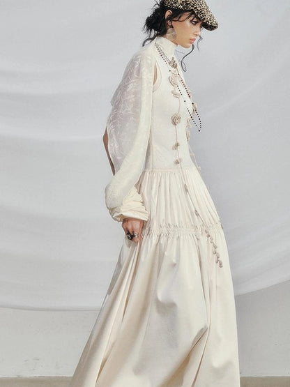 OfAkiva Floral Vine Smocked Floral Print V-neck T-shirt Long Sleeve Dress