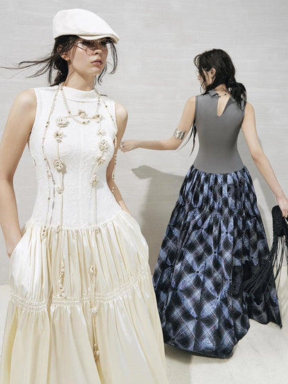 OfAkiva Floral Vine Smocked Floral Print V-neck T-shirt Long Sleeve Dress