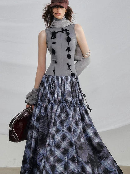 OfAkiva Floral Vine Smocked Floral Print V-neck T-shirt Long Sleeve Dress