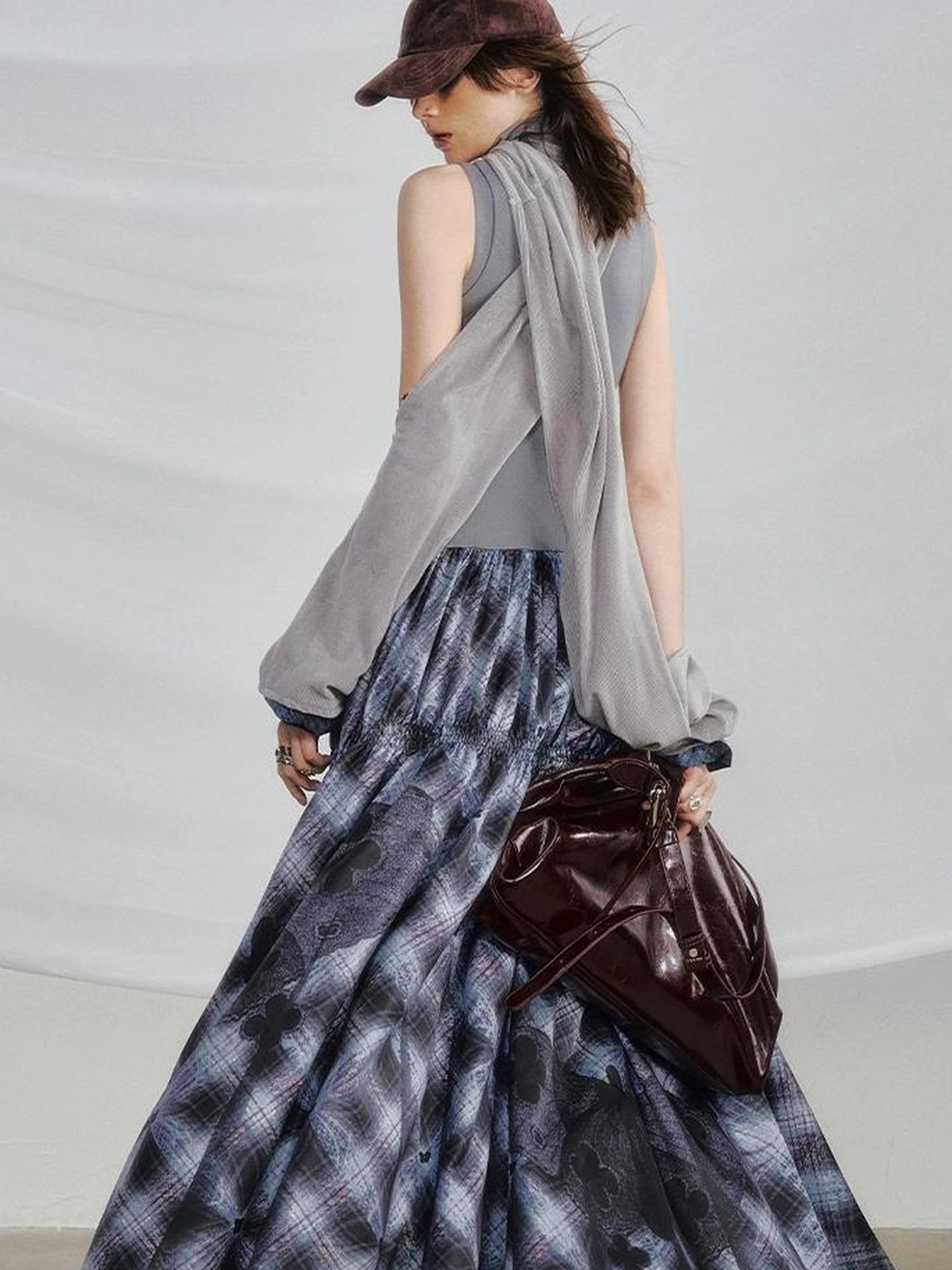 OfAkiva Floral Vine Smocked Floral Print V-neck T-shirt Long Sleeve Dress