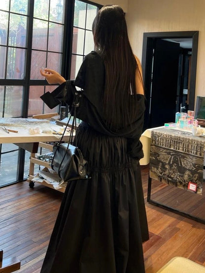 OfAkiva Floral Vine Smocked Floral Print V-neck T-shirt Long Sleeve Dress