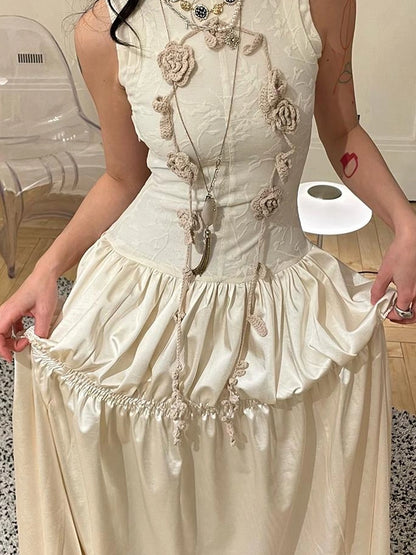 OfAkiva Floral Vine Smocked Floral Print V-neck T-shirt Long Sleeve Dress