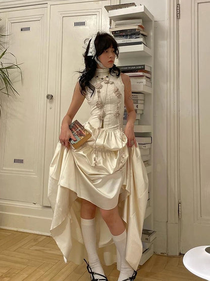 OfAkiva Floral Vine Smocked Floral Print V-neck T-shirt Long Sleeve Dress