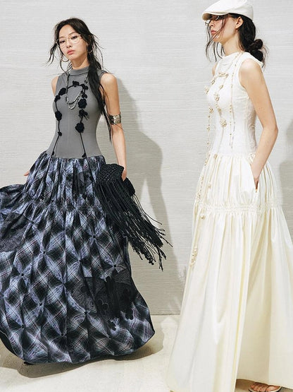 OfAkiva Floral Vine Smocked Floral Print V-neck T-shirt Long Sleeve Dress