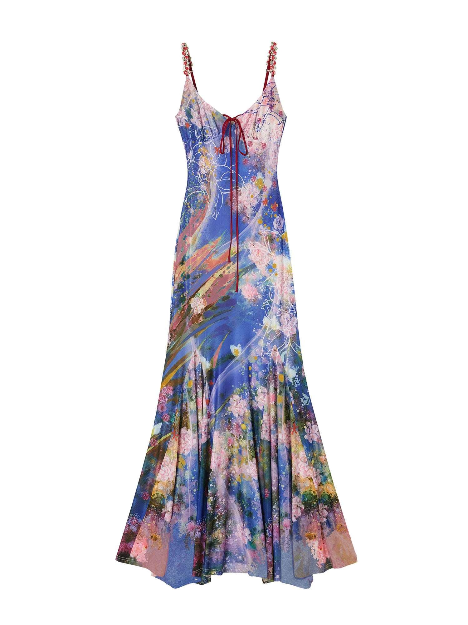 OfAkiva Flowing Oil Painting Floral Print Fishtail Strappy Women&