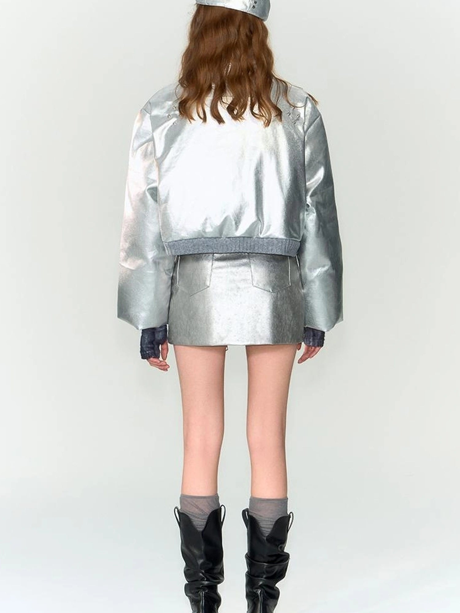 OfAkiva Fluid Sheen Metallic Short Puffer