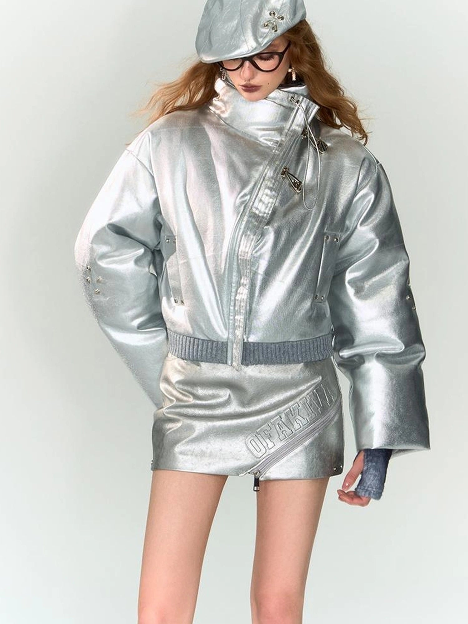 OfAkiva Fluid Sheen Metallic Short Puffer