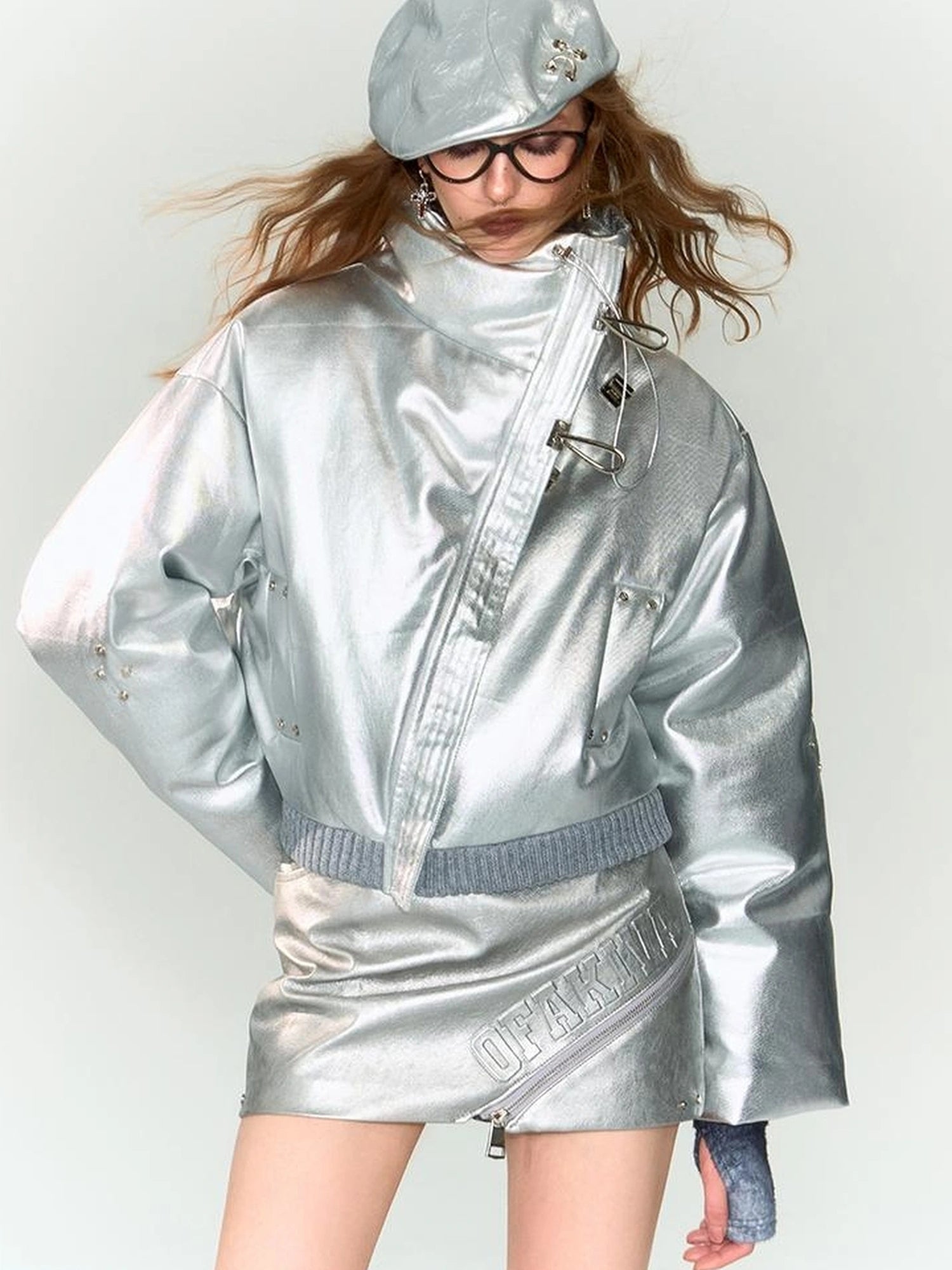 OfAkiva Fluid Sheen Metallic Short Puffer