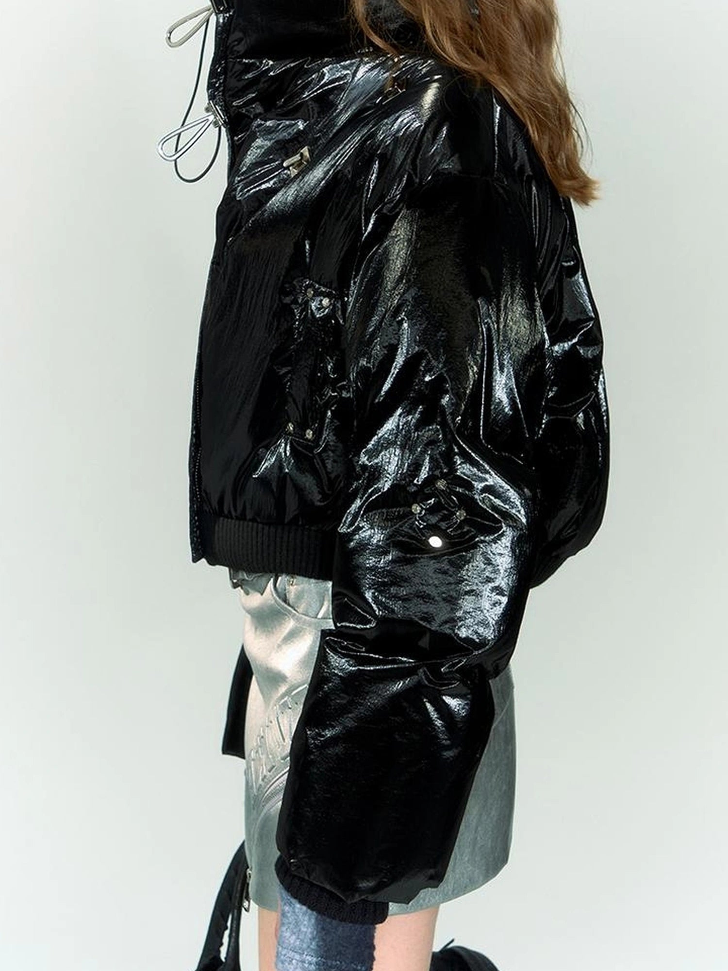 OfAkiva Fluid Sheen Metallic Short Puffer