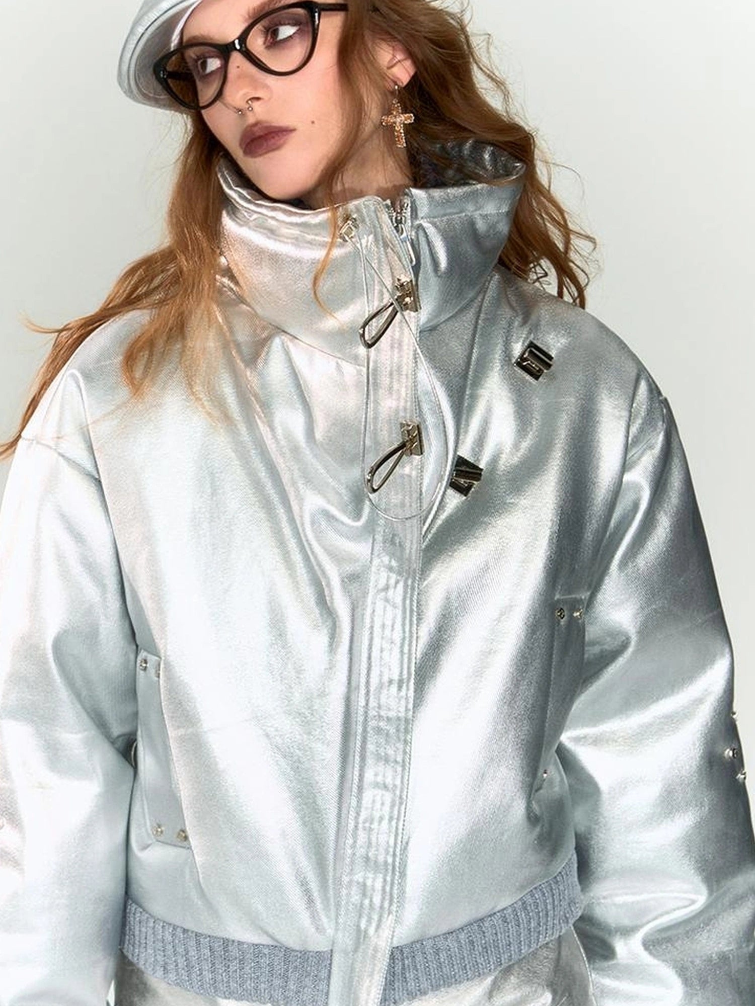 OfAkiva Fluid Sheen Metallic Short Puffer