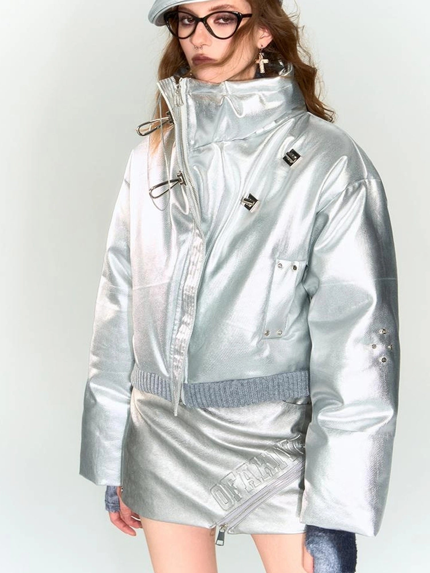 OfAkiva Fluid Sheen Metallic Short Puffer