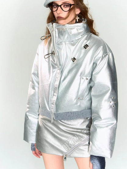 OfAkiva Fluid Sheen Metallic Short Puffer