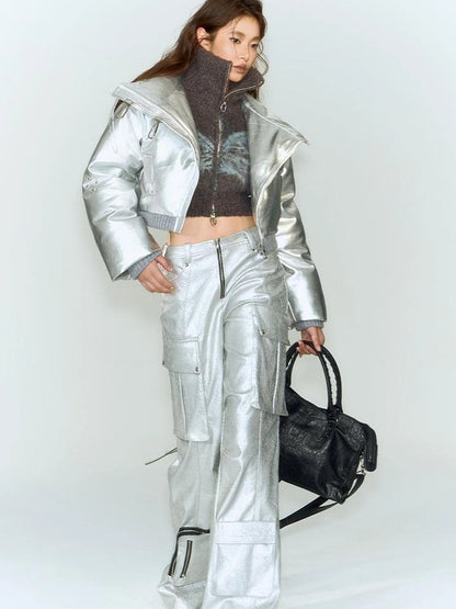 OfAkiva Fluid Sheen Metallic Short Puffer