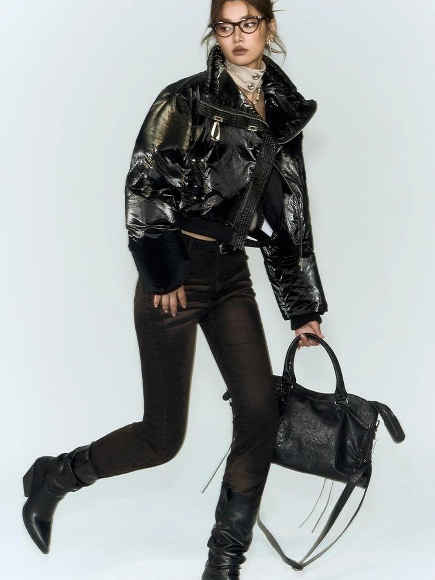 OfAkiva Fluid Sheen Metallic Short Puffer