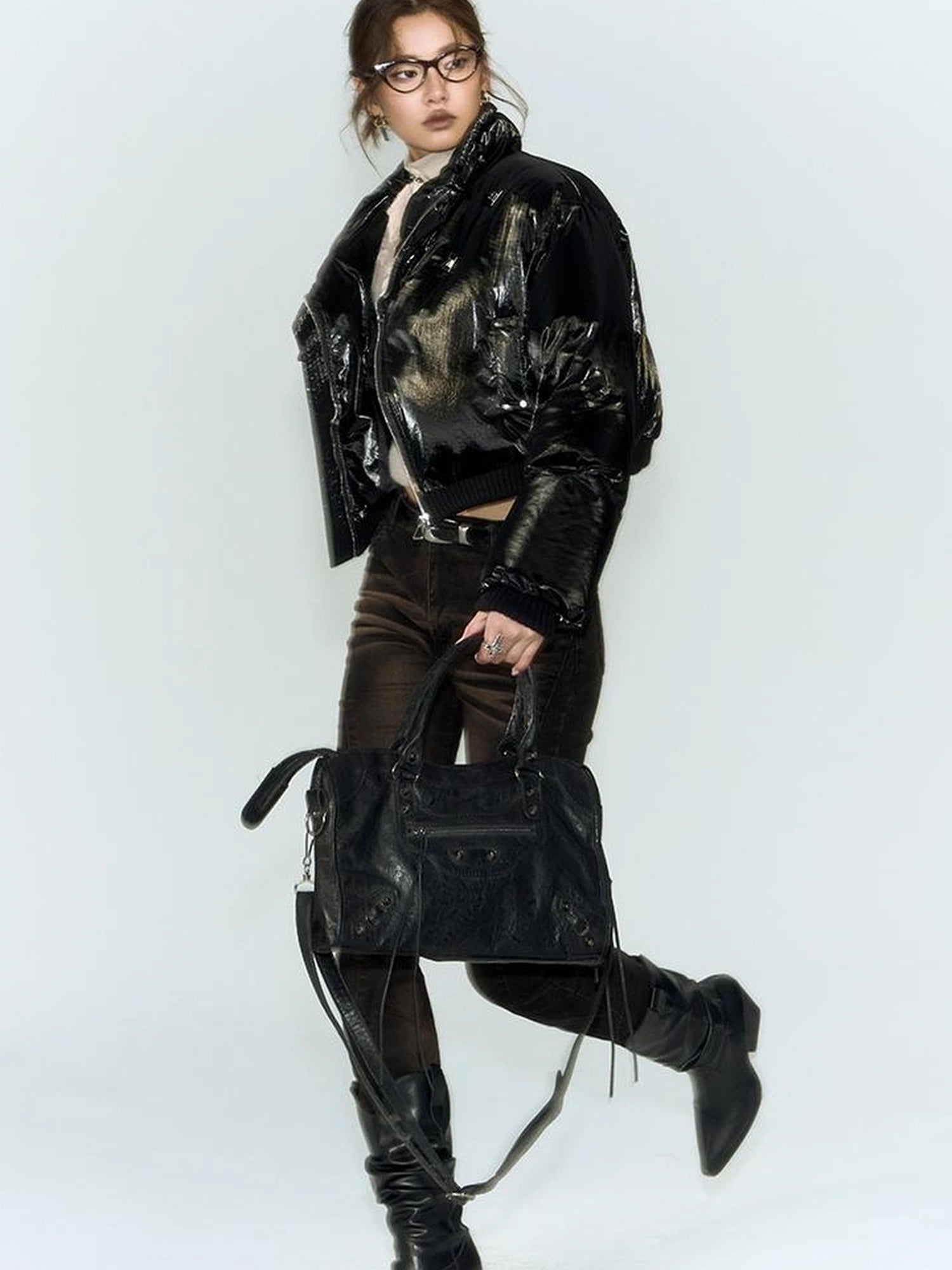 OfAkiva Fluid Sheen Metallic Short Puffer