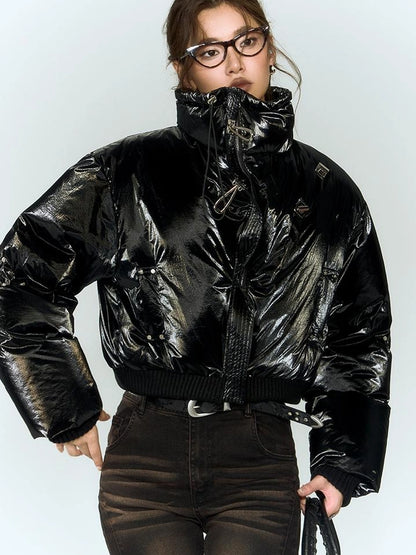 OfAkiva Fluid Sheen Metallic Short Puffer