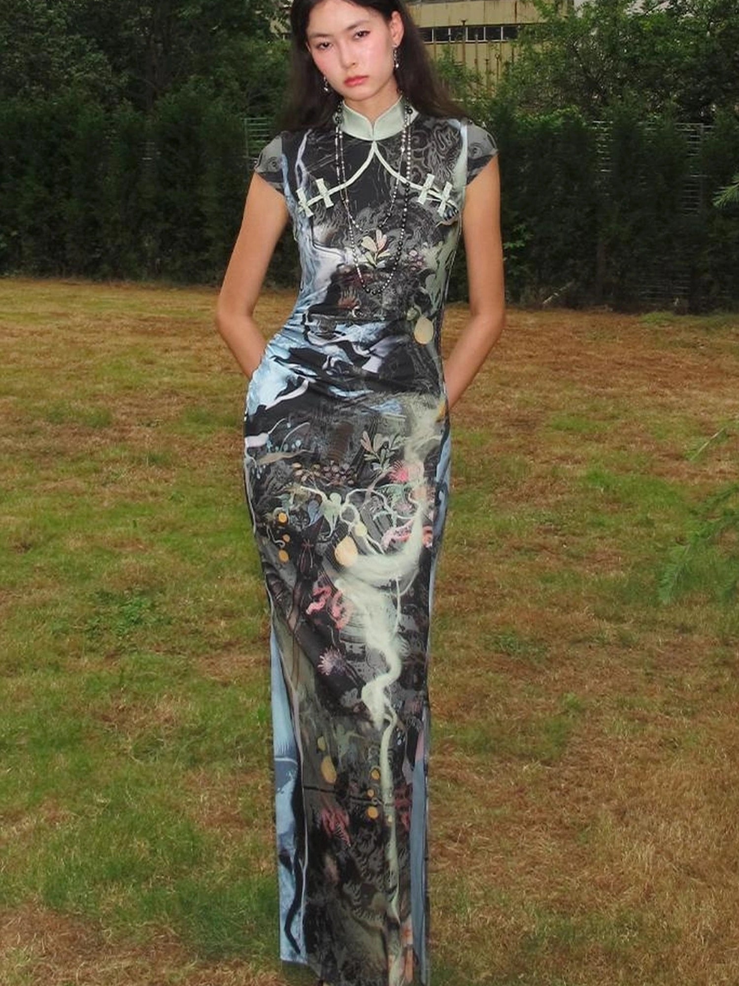 OfAkiva Galactic River Forest Qipao Dress