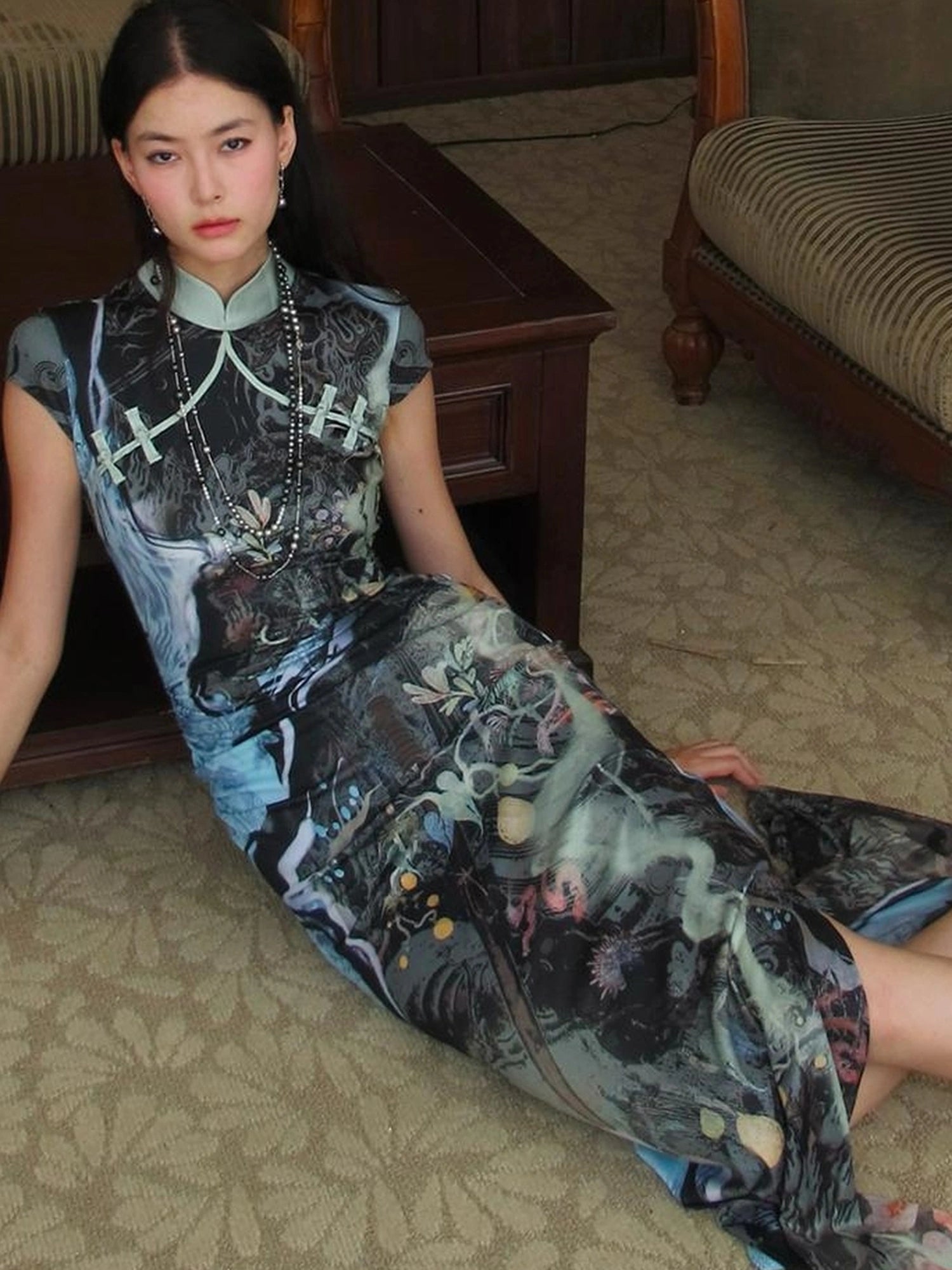 OfAkiva Galactic River Forest Qipao Dress
