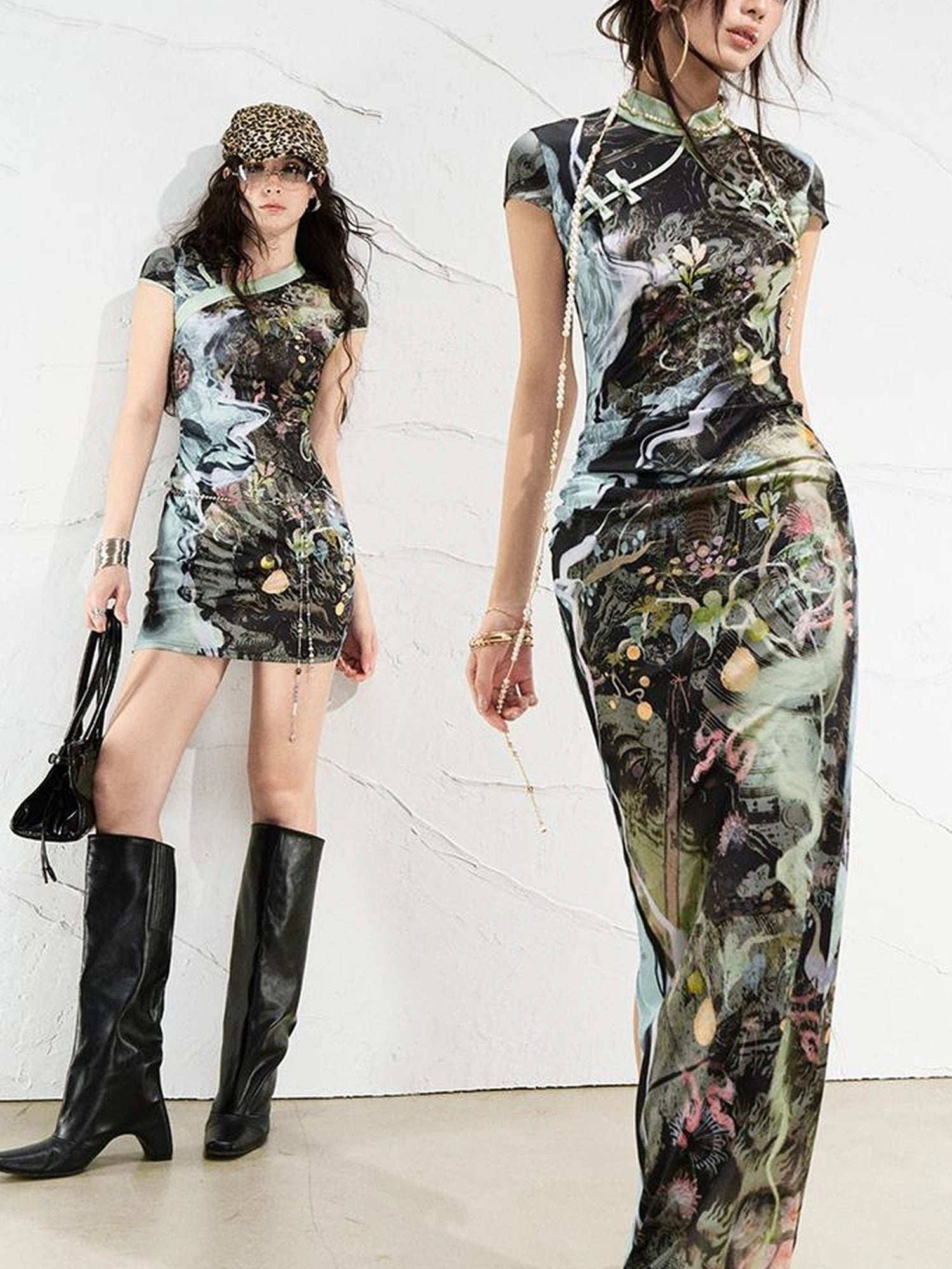 OfAkiva Galactic River Forest Qipao Dress