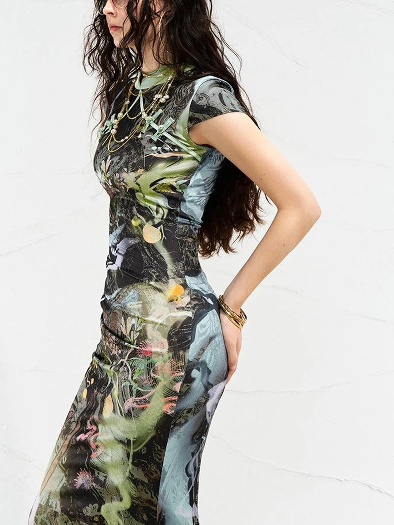 OfAkiva Galactic River Forest Qipao Dress