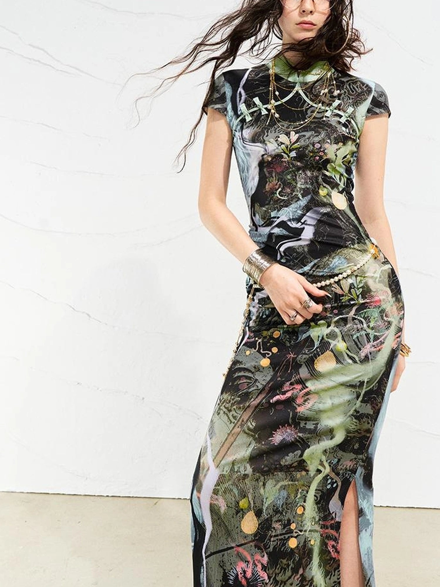 OfAkiva Galactic River Forest Qipao Dress