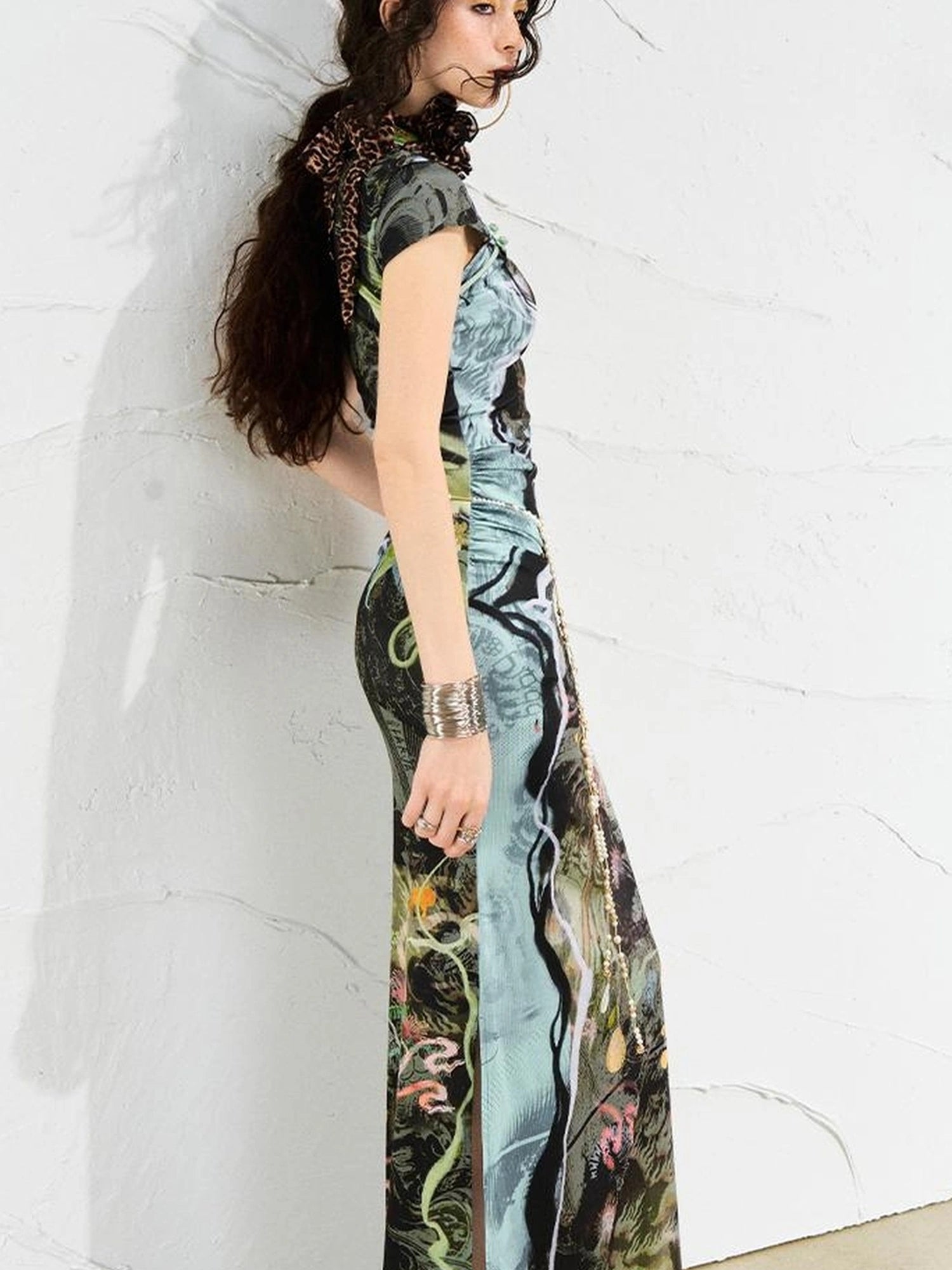 OfAkiva Galactic River Forest Qipao Dress