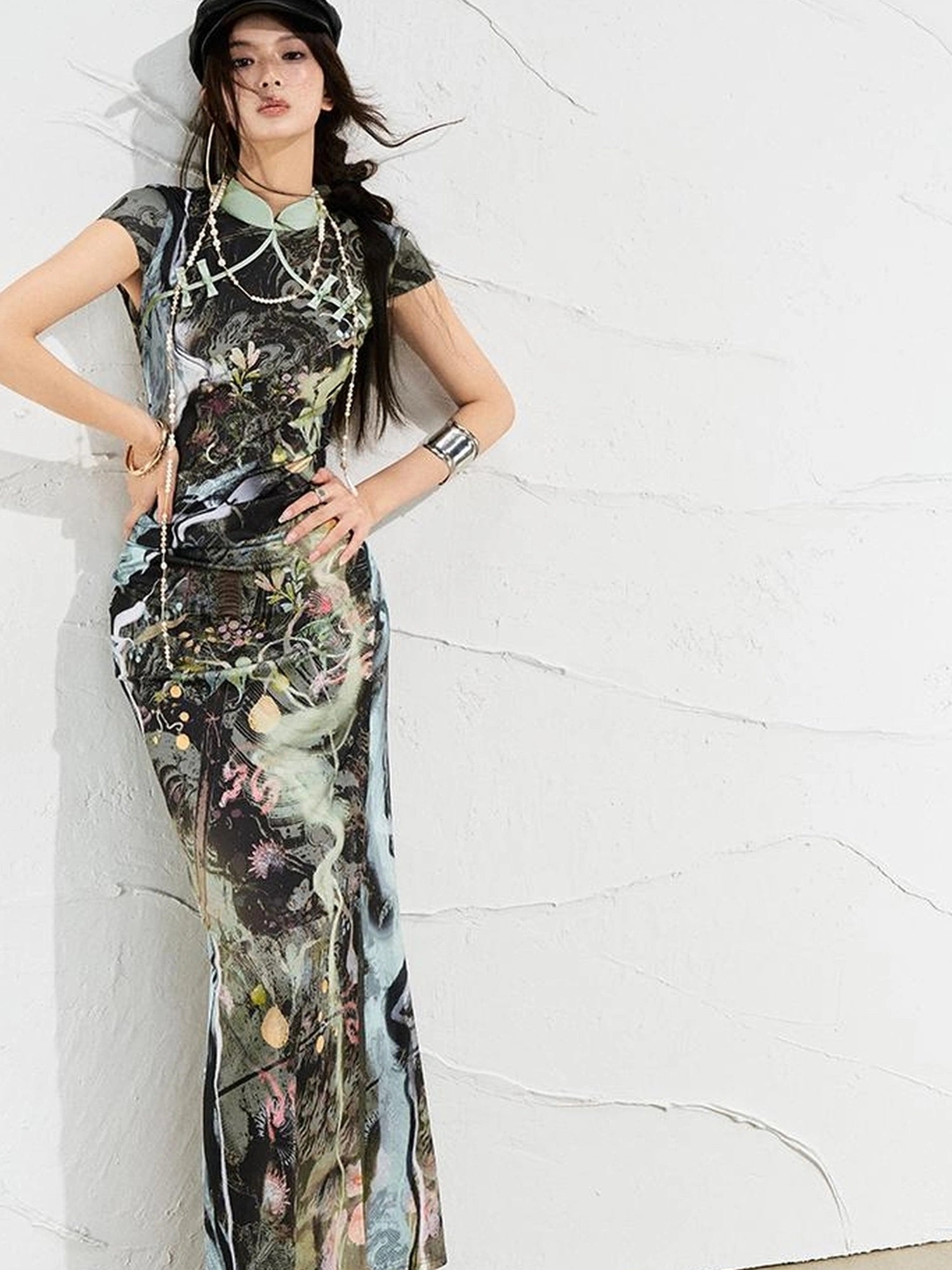 OfAkiva Galactic River Forest Qipao Dress