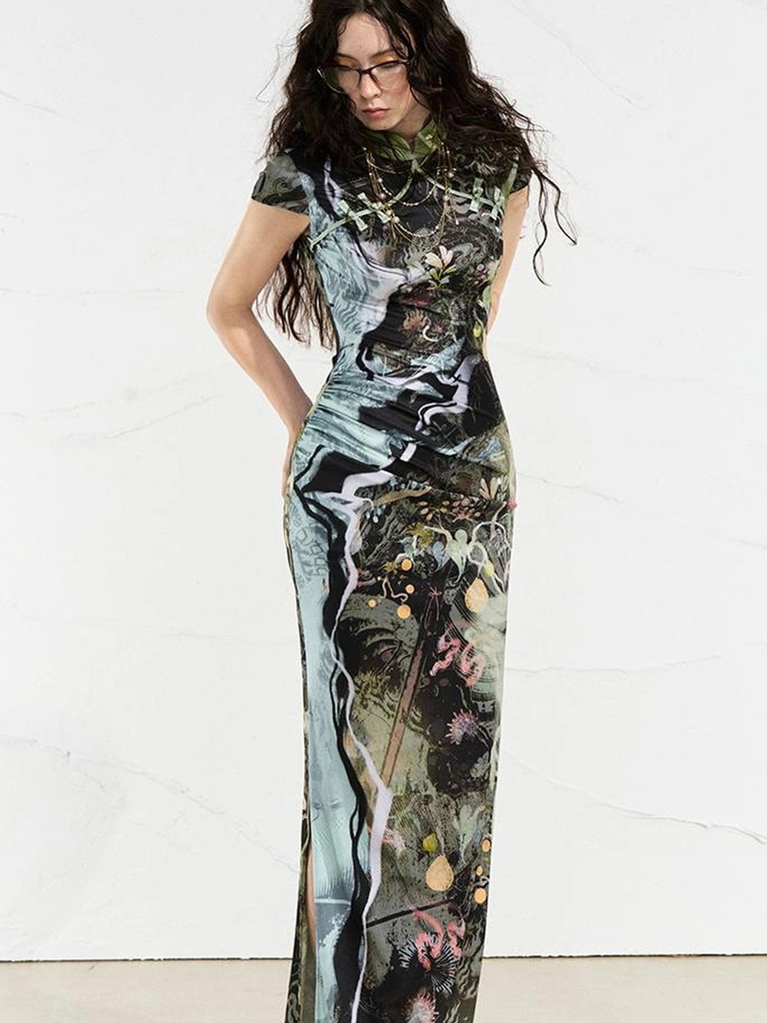 OfAkiva Galactic River Forest Qipao Dress