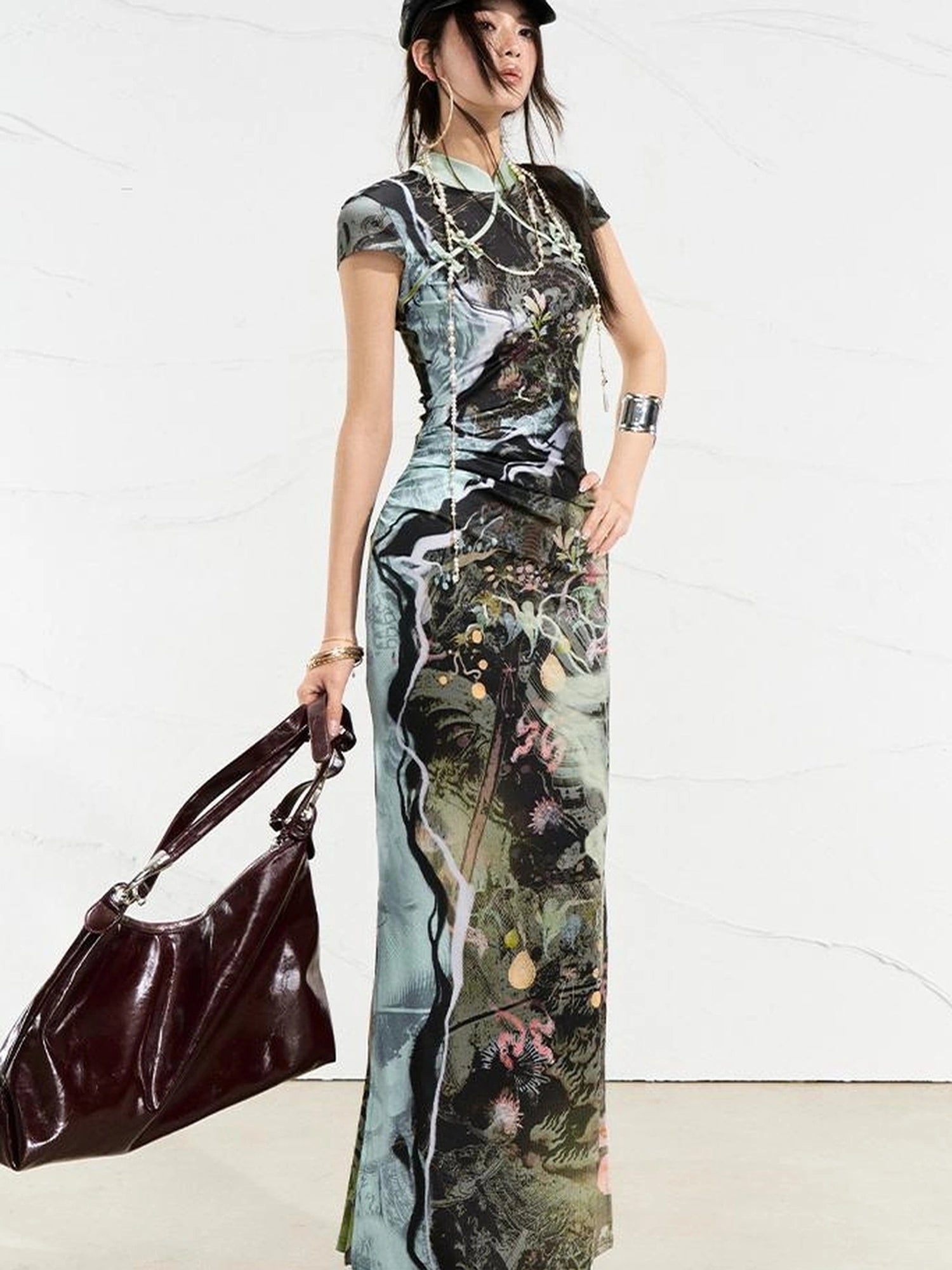 OfAkiva Galactic River Forest Qipao Dress