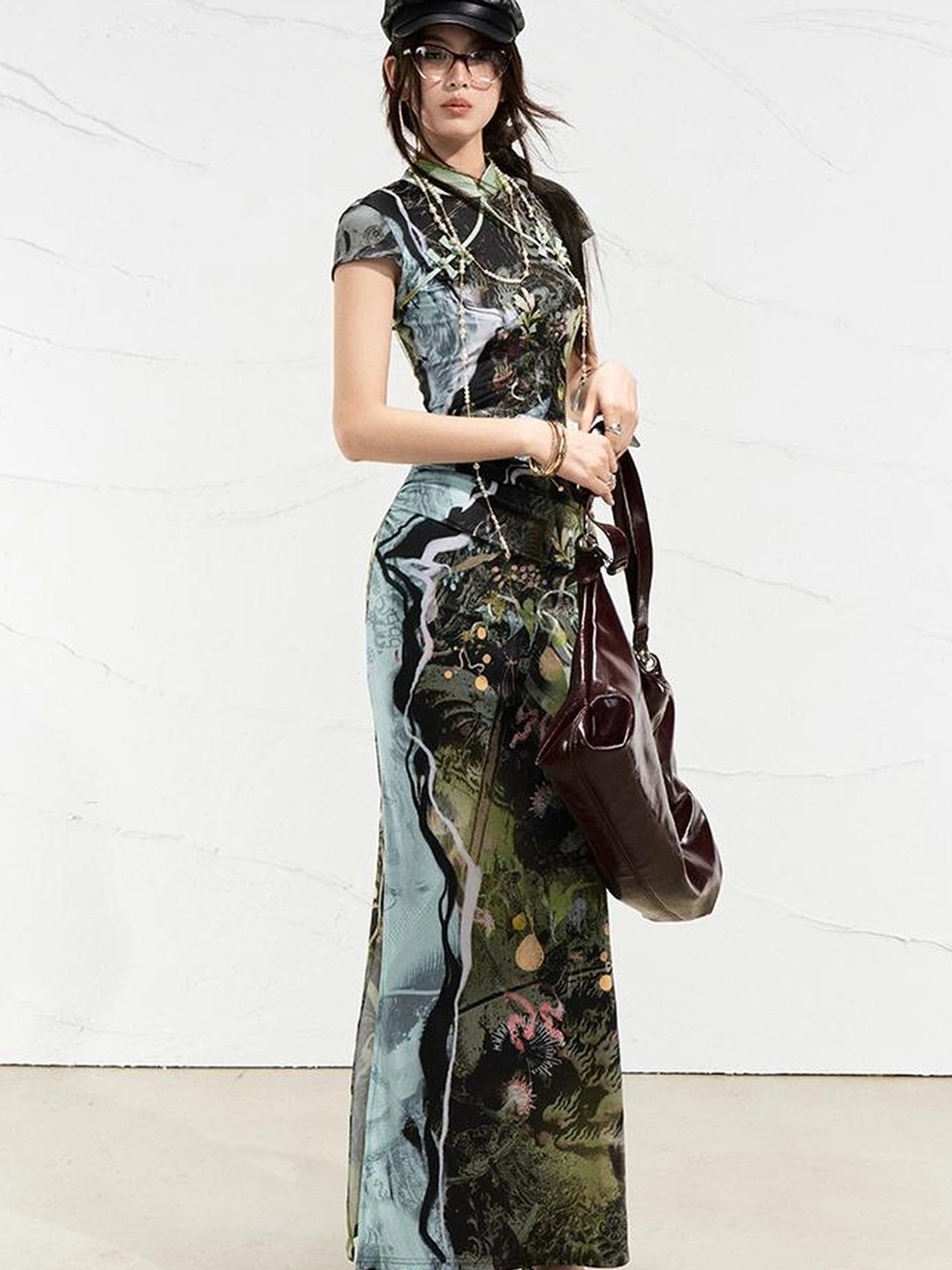 OfAkiva Galactic River Forest Qipao Dress