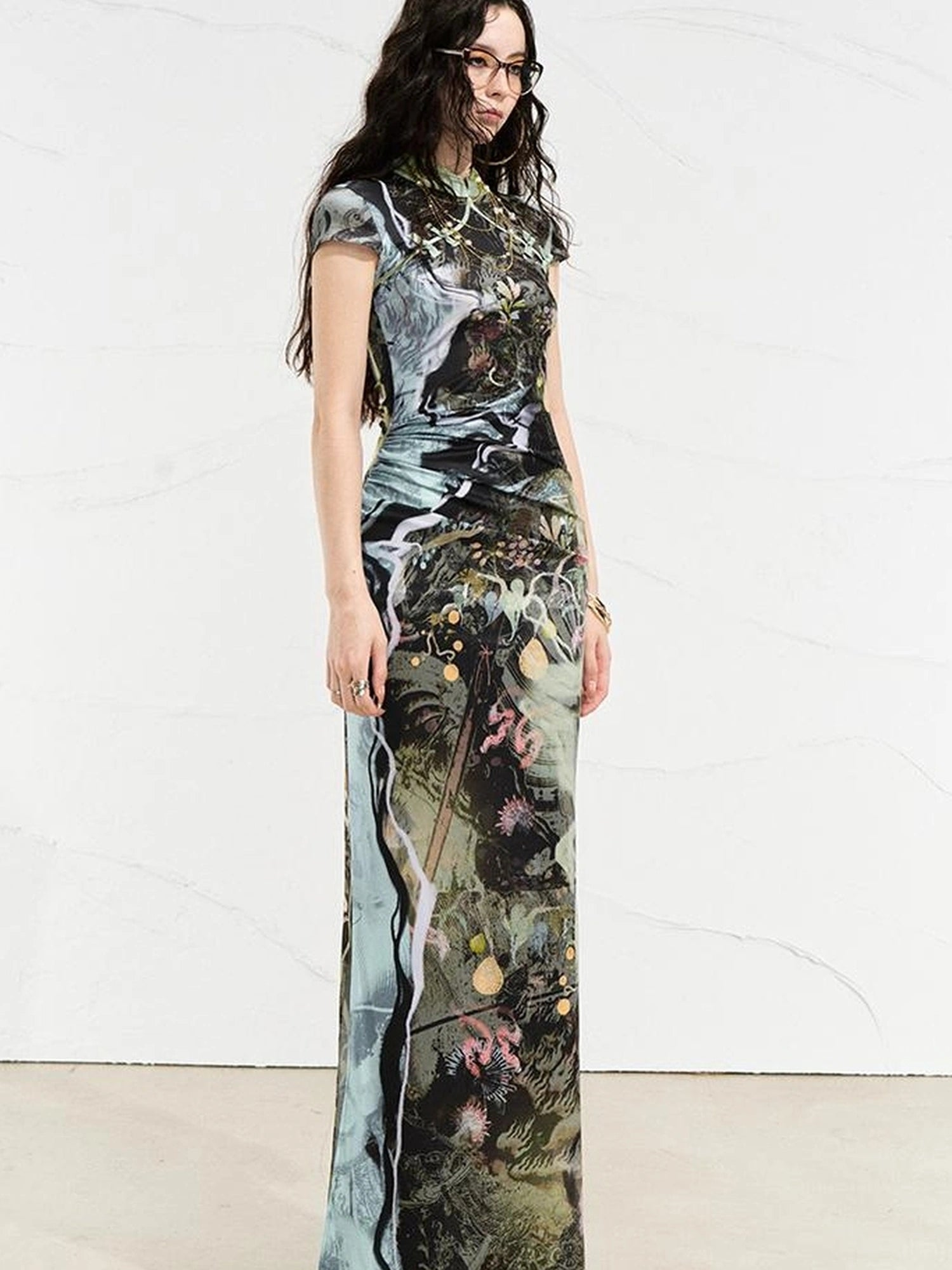 OfAkiva Galactic River Forest Qipao Dress