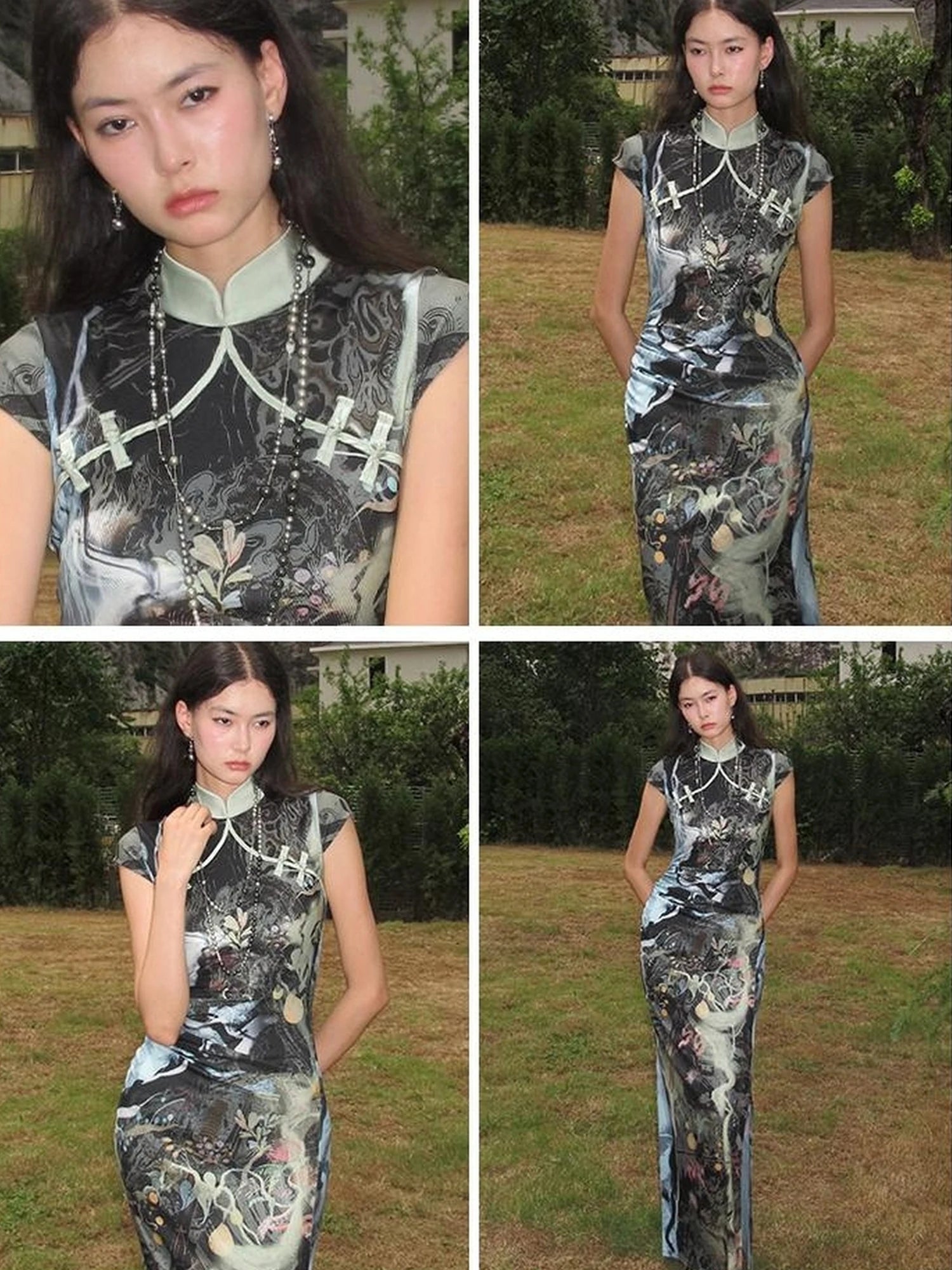 OfAkiva Galactic River Forest Qipao Dress