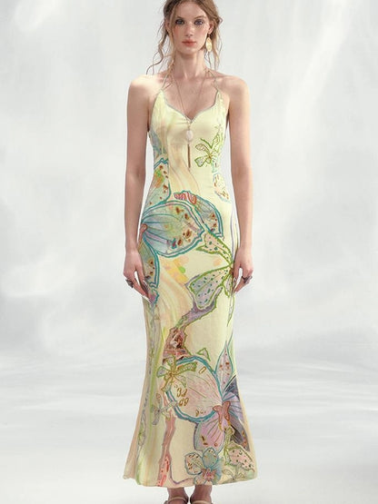 OfAkiva Galaxy Gardenia Floral V-Neck Mermaid Slip Dress
