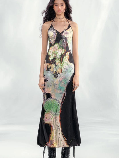 OfAkiva Galaxy Gardenia Floral V-Neck Mermaid Slip Dress