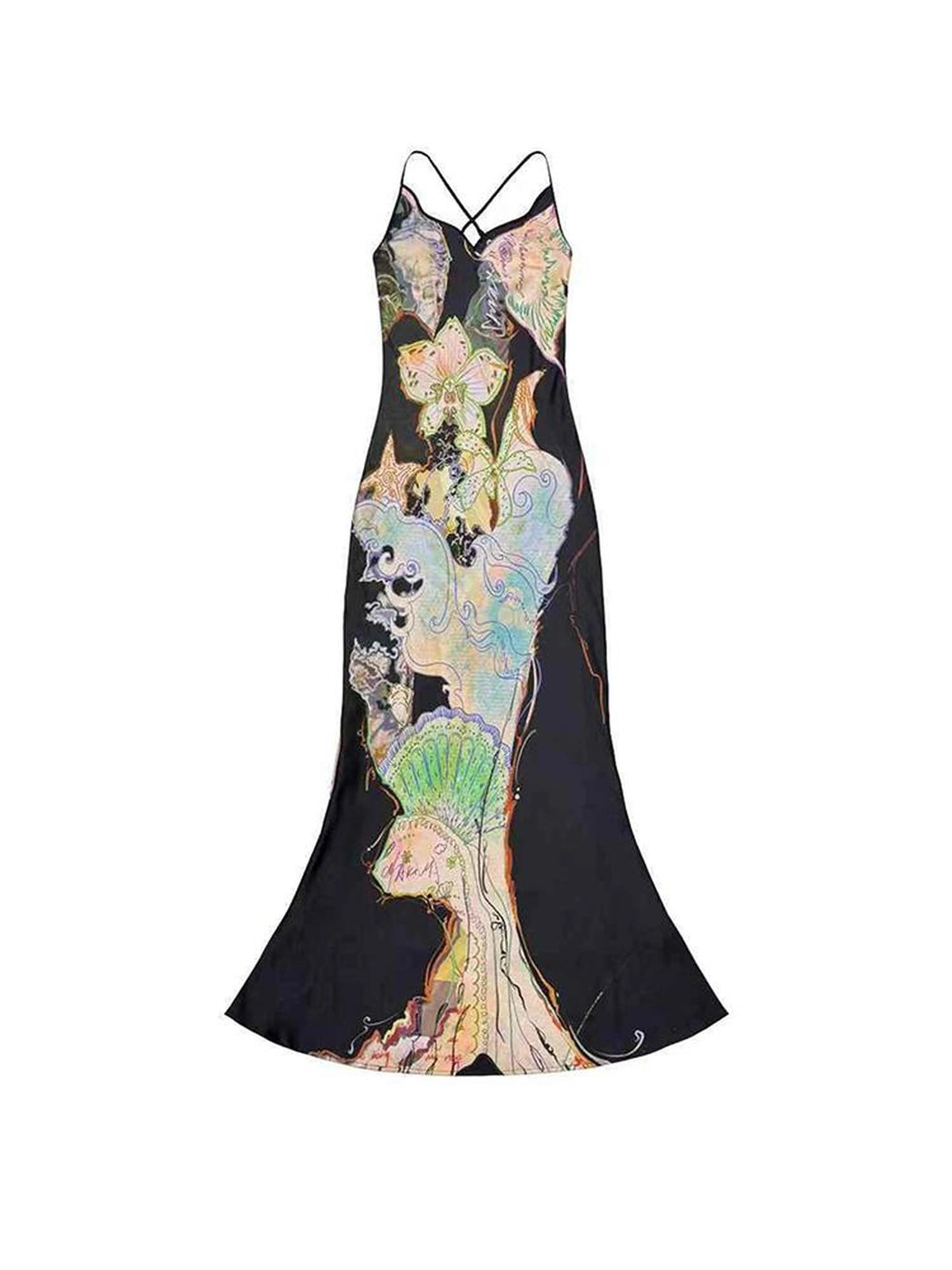 OfAkiva Galaxy Gardenia Floral V-Neck Mermaid Slip Dress